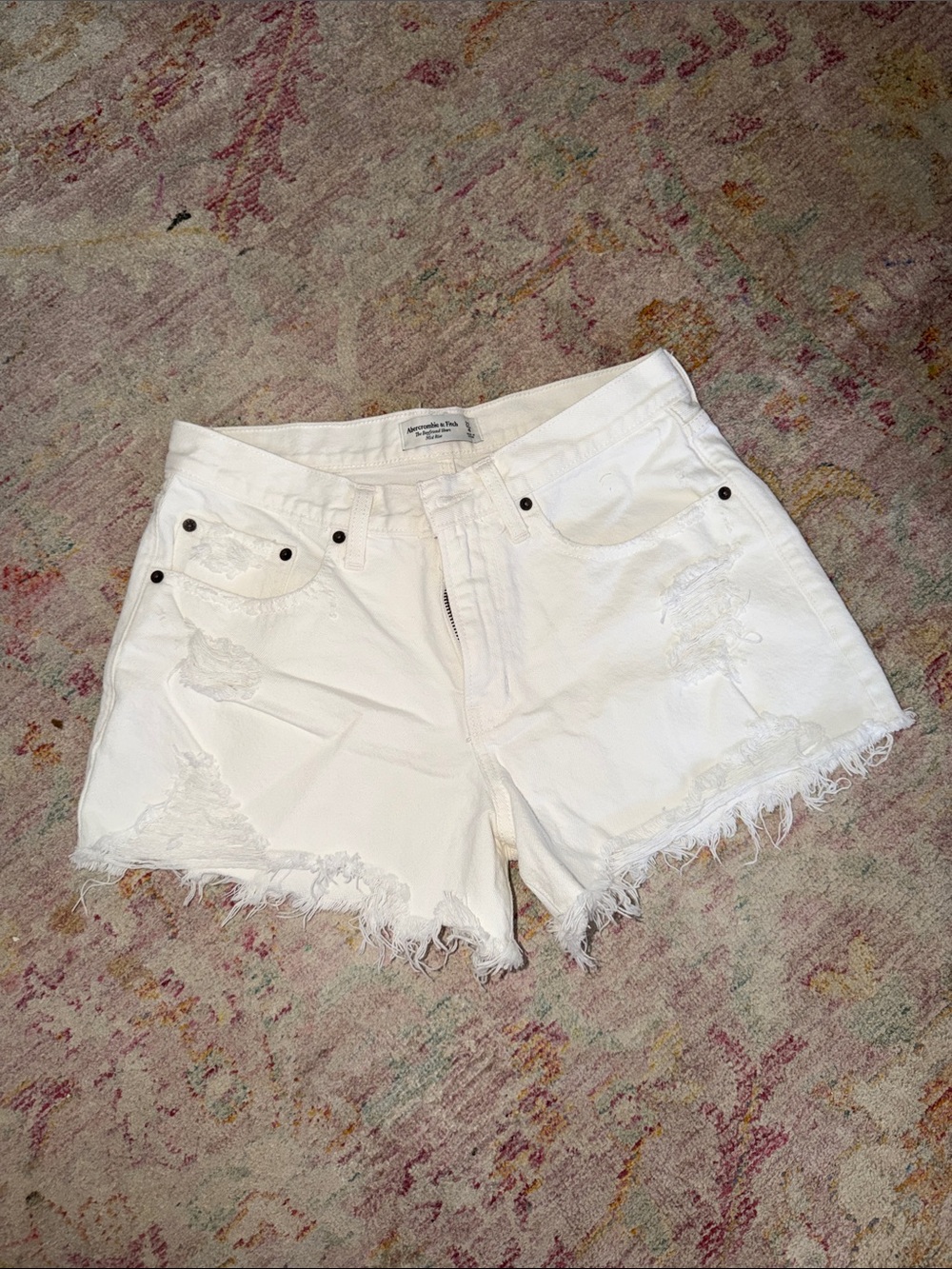 Abercrombie & Fitch White Distressed Frayed Hem Jean Shorts